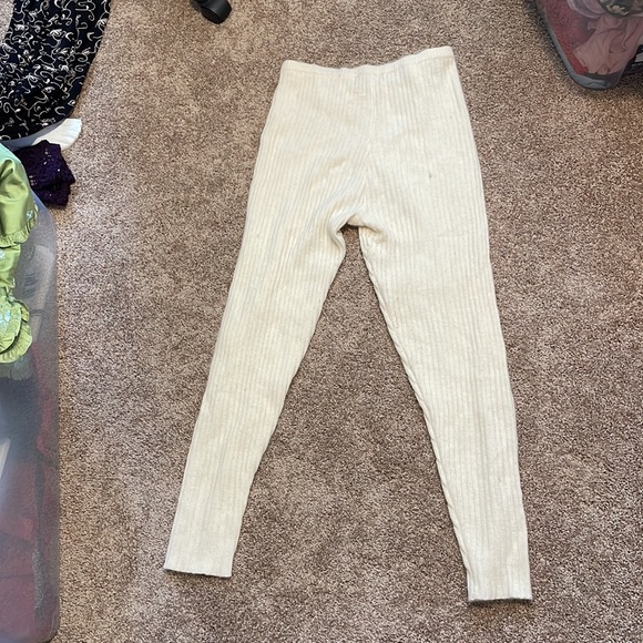 Designer Lambswool & Angora cream ribbed pants elastic waist size S Vintage - Picture 5 of 9